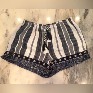 EUC Rewash Linen Size Large Striped Navy and White Women's‎ Shorts with Fringe